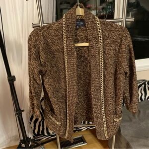 Jones New York Brown/Gold Cardigan with Gold /Rhinestone Details